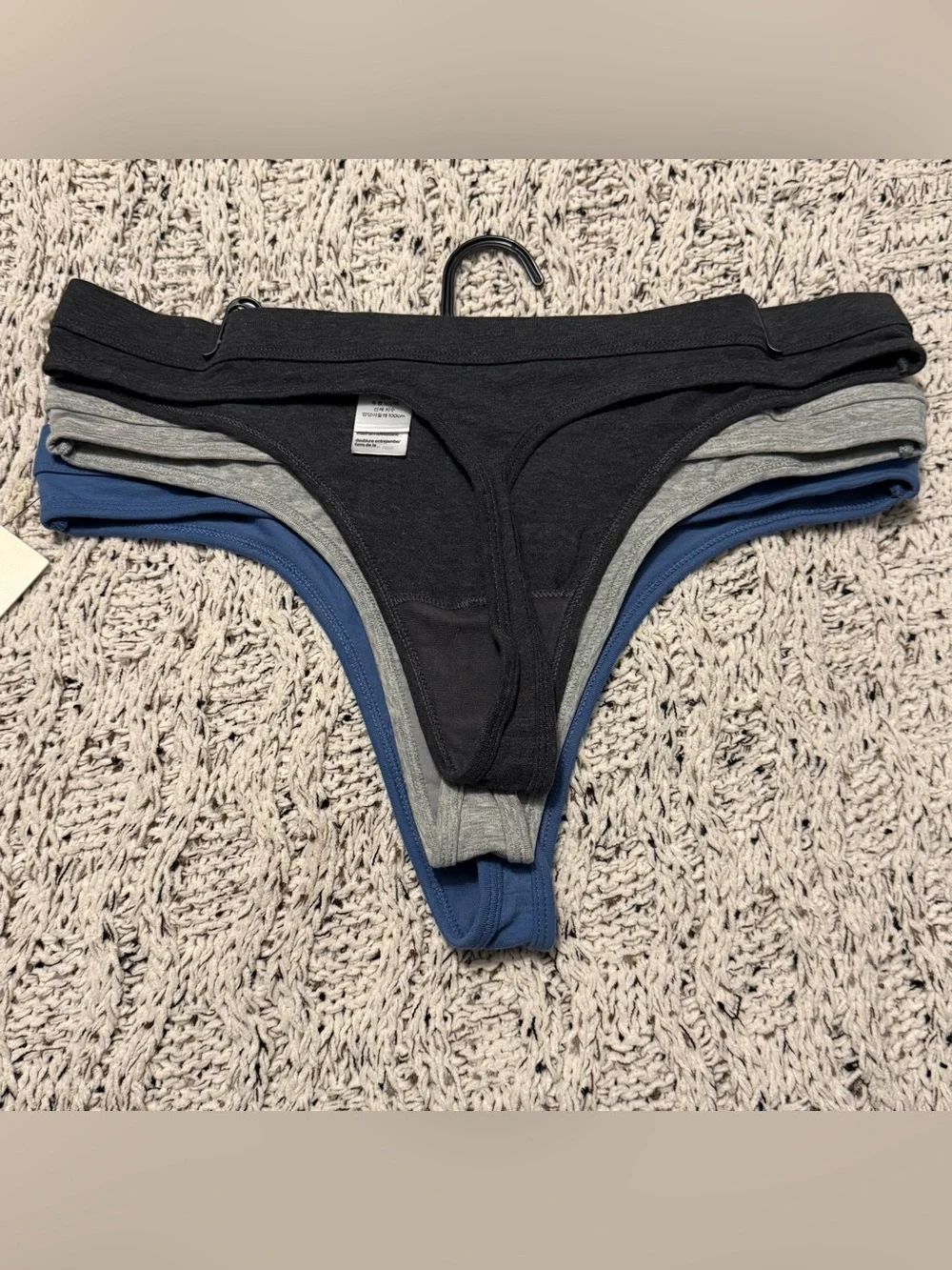 Calvin Klein Women's Thong Underwear 3 Pack Large Cotton Gray Charcoal Blue